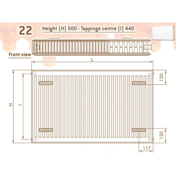 Стальной радиатор DeLonghi Compact Panel 500х1000 тип 22, боковое подключение, белый (0181545130)