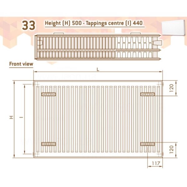 Стальной радиатор DeLonghi Compact Panel 500х1800 тип 33, боковое подключение, белый (0181745154)