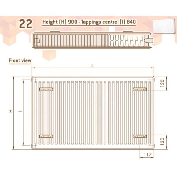 Стальной радиатор DeLonghi Compact Panel 900х600 тип 22, боковое подключение, белый (0181549118)