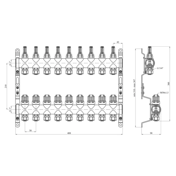 Коллектор теплого пола STA Classic 1/2″х25 ВН