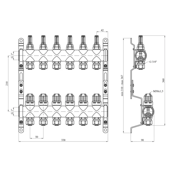 Коллектор теплого пола STA Classic 1/2″х25 ВН