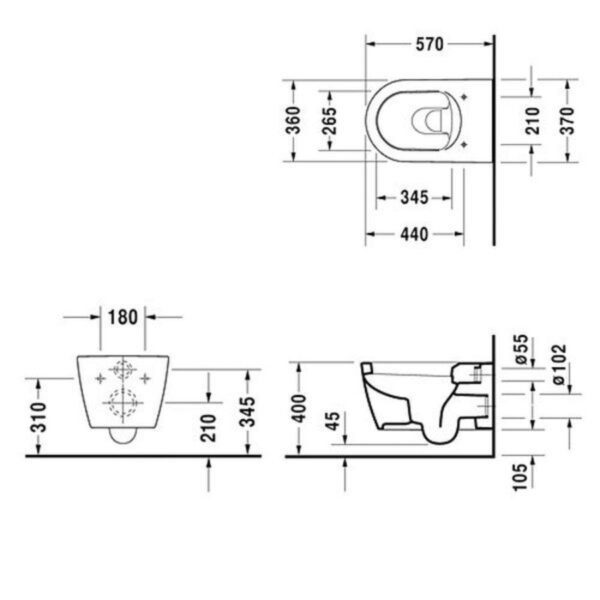 Унитаз подвесной Duravit ME by Starck 355×570 безободковый