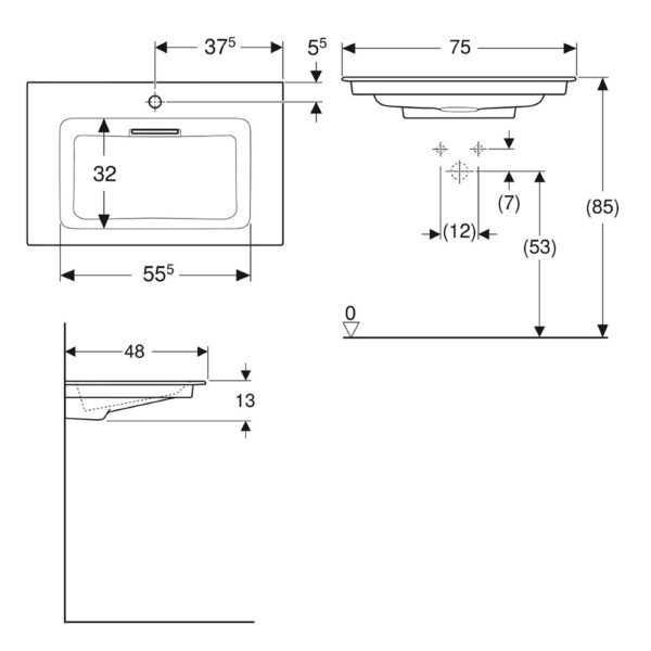 Раковина врезная Geberit One 750×480