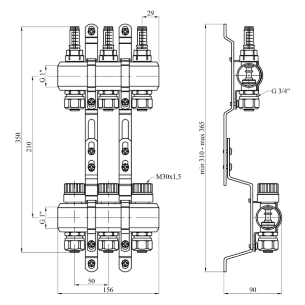 Коллектор теплого пола STA 3/4″х25 ВН