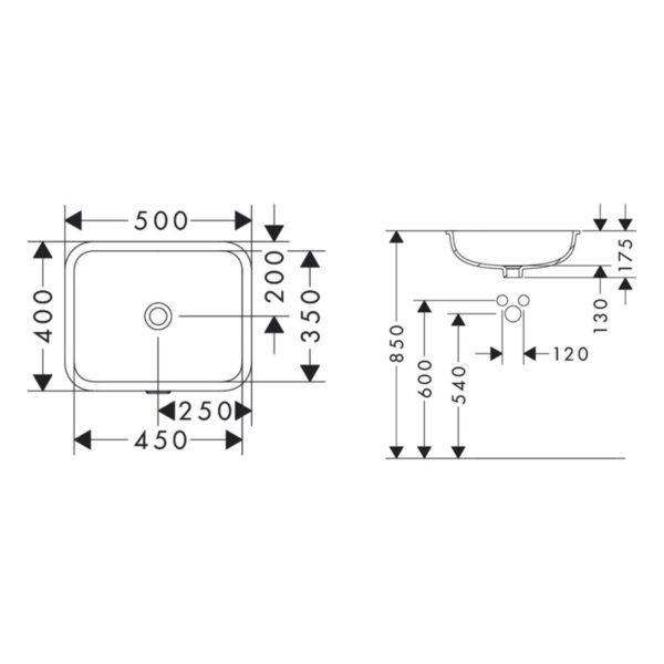 Раковина врезная Hansgrohe Xuniva 450×350 прямоугольная