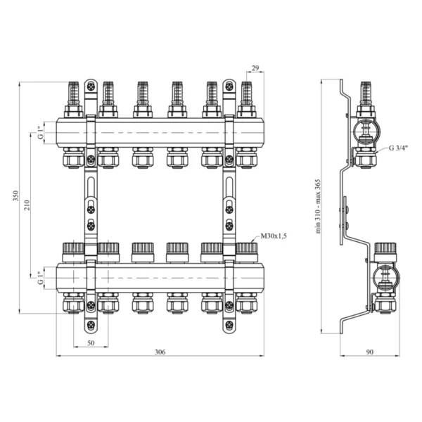 Коллектор теплого пола STA 3/4″х25 ВН