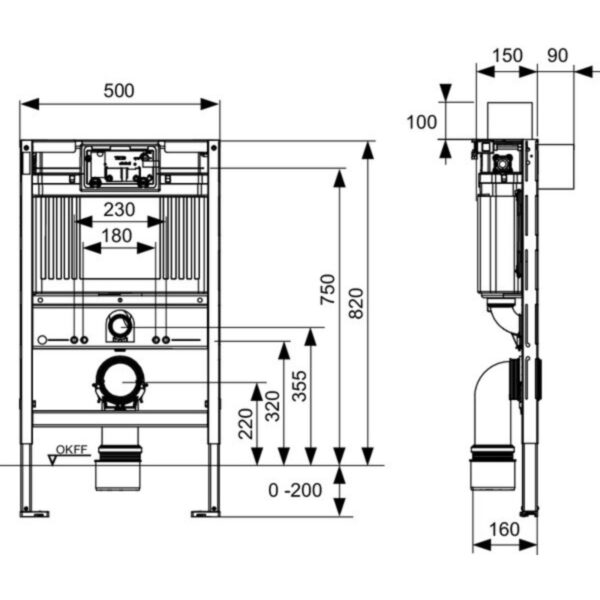 Инсталляция для унитаза TECE 820×500, с бачком 10 л, красная