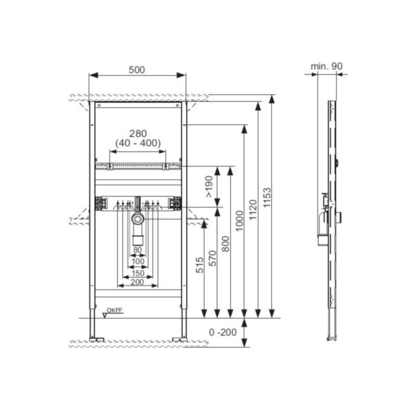 Инсталляция для умывальника TECE 1153×500 красная