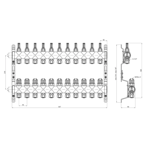 Коллектор теплого пола STA Classic 1/2″х25 ВН