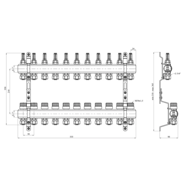 Коллектор теплого пола STA 3/4″х25 ВН