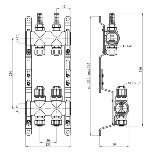 Коллектор теплого пола STA Classic 1/2″х25 ВН