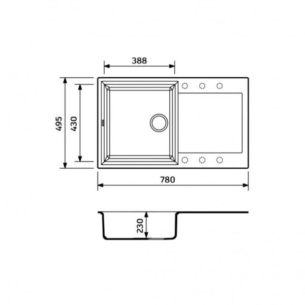 Гранитная мойка врезная Adamant HORIZON 780х495 с крылом, серая