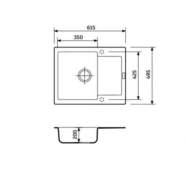 Гранитная мойка врезная Adamant MINIMAL 615х495 с крылом, черная