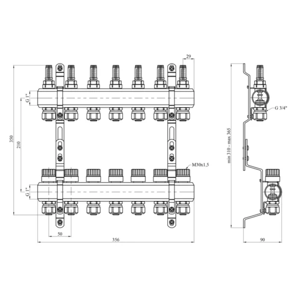 Коллектор теплого пола STA 3/4″х25 ВН