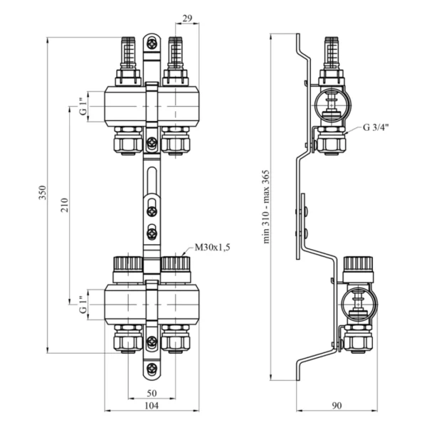 Коллектор теплого пола STA 3/4″х25 ВН