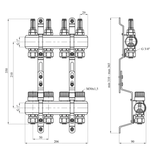 Коллектор теплого пола STA 3/4″х25 ВН