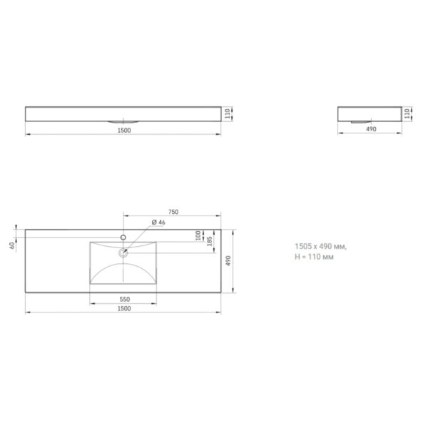 Раковина подвесная PAA Long Step 1500×490