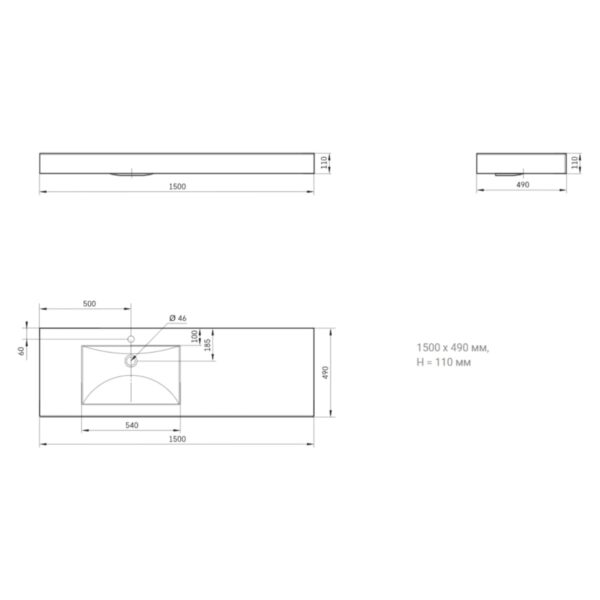 Раковина подвесная PAA Long Step 1500×490