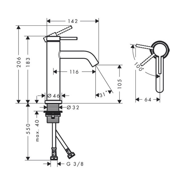 Смеситель для умывальника Hansgrohe Tecturis S 110 однорычажный, черный матовый