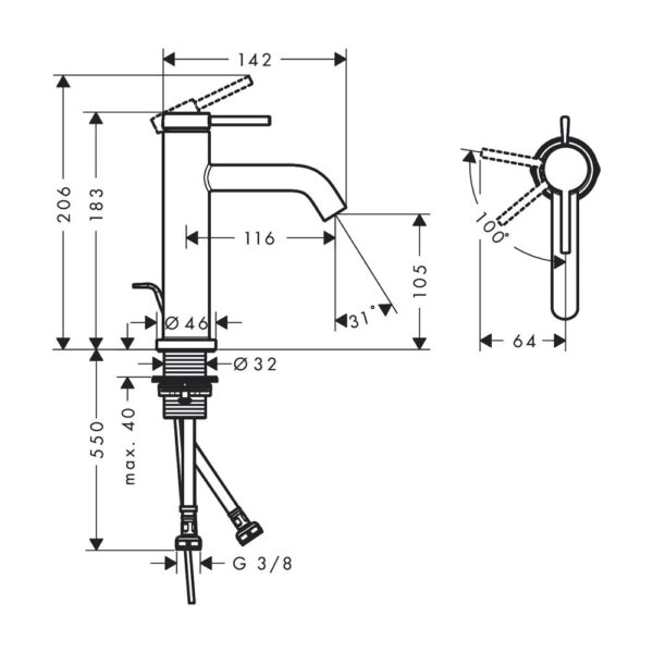 Смеситель для умывальника Hansgrohe Tecturis S 110 однорычажный, черный матовый