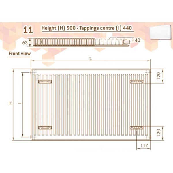 Стальной радиатор DeLonghi Compact Panel 500x900 тип 11, боковое подключение, белый (0181245127)