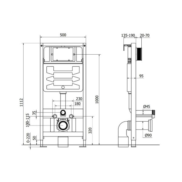 Инсталляция для унитаза MEXEN FENIX SLIM 1112x500 сталь (MEX-