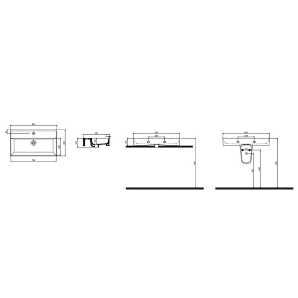 Раковина подвесная Quarter Bath Cross Line 800×450 прямоугольная