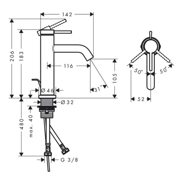 Смеситель для умывальника Hansgrohe Tecturis S 110 однорычажный, (73310140)