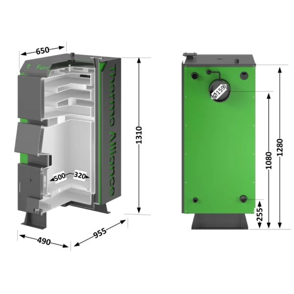 Твердотопливный котел Thermo Alliance Ferrum Plus V 4.0 FSF+ 20 кВт 200м2 с ручным управлением (FSFPLUS20