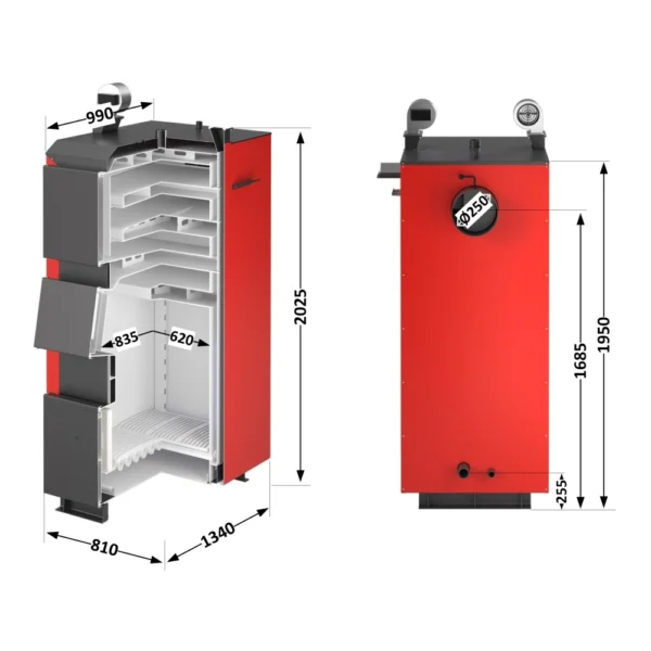 Твердотопливный котел Thermo Alliance Vulcan Plus VPSFW 100 кВт 1000м2 с ручным управлением (VPSFW100V40)