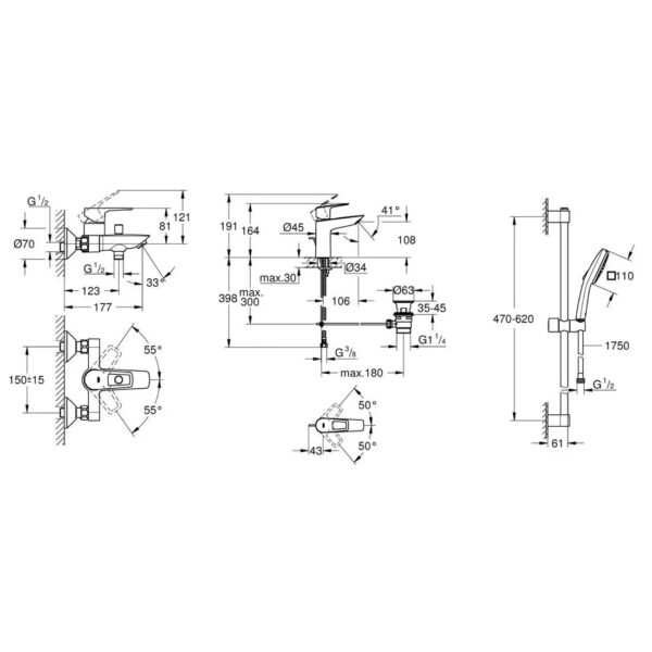 Комплект смесителей для ванной 3 в 1 Grohe BauLoop хром (UA123215M1)