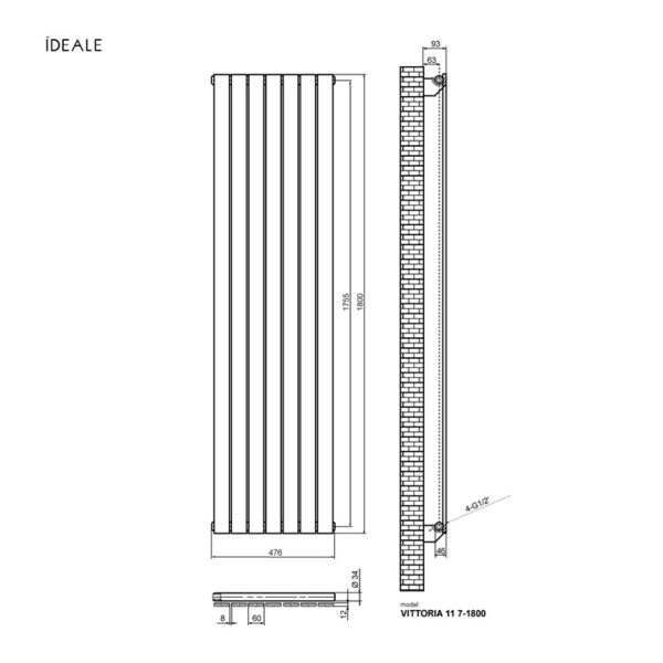 Дизайнерский радиатор IDEALE VITTORIA 1800×476