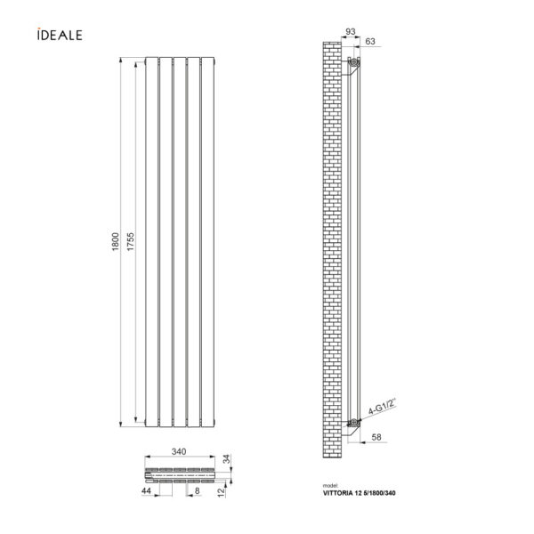 Дизайнерский радиатор IDEALE VITTORIA 1800×340