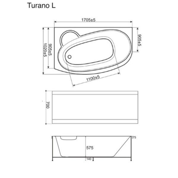 Ванна пристенная WGT Water Rialto TURANO L\R угловая, белый