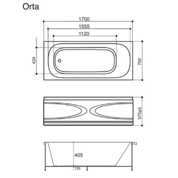 Ванна пристенная WGT Water Rialto ORTA 1500x700, белый
