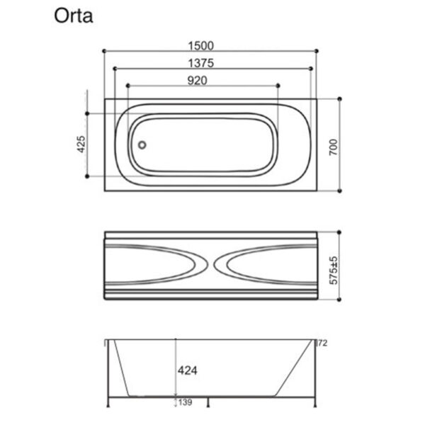 Ванна пристенная WGT Water Rialto 1500x700 прямоугольная, белый