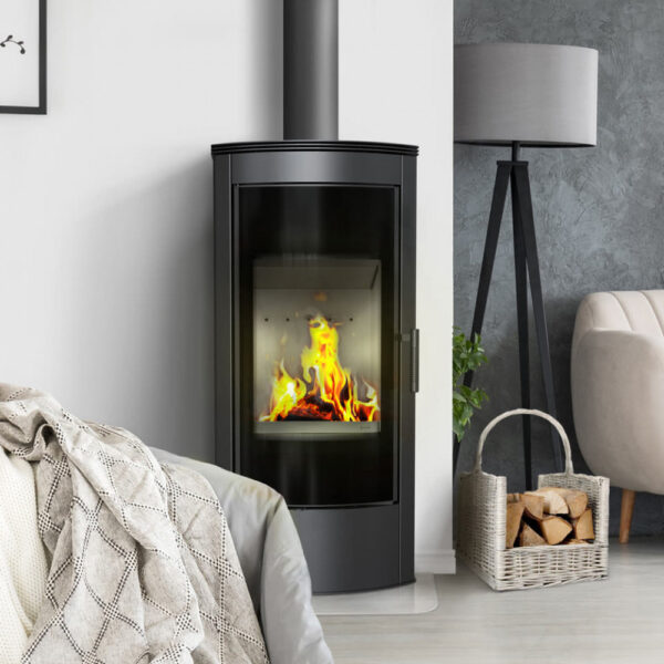 Печь-камин на дровах Kratki KOZA TITAN GLASS 11 кВт сталь, панорама (Ø150)
