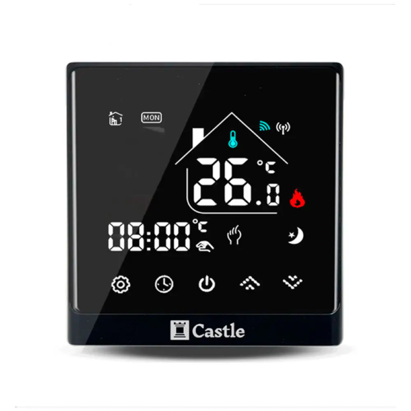 Терморегулятор для теплого пола Castle C-AC8400H-В 230 В программируемый, черный (Wi-Fi)