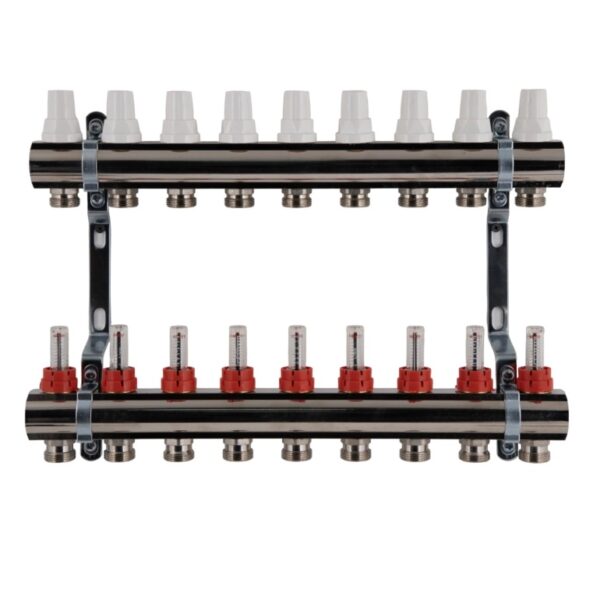 Коллектор теплого пола SD Plus 1″x3/4″ 9 выходов, с расходомерами (SDO235W9)