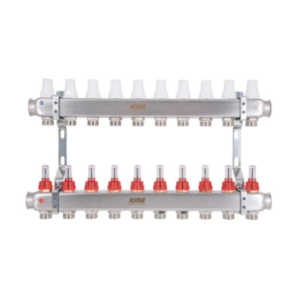 Коллектор теплого пола Icma 1″x3/4″ 10 выходов, с расходомерами (87K073179PM32QU)