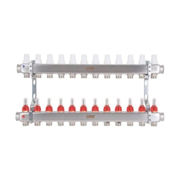 Коллектор теплого пола Icma 1″x3/4″ 12 выходов, с расходомерами (87K073179PU32QU)