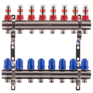 Коллектор теплого пола Koer KR.1110 1″x3/4″ 8 выходов, с расходомерами (KR2645)