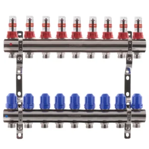 Коллектор теплого пола Koer KR.1110 1″x3/4″ 9 выходов, с расходомерами (KR2646)