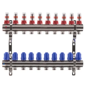 Коллектор теплого пола Koer KR.1110 1″x3/4″ 10 выходов, с расходомерами (KR2647)