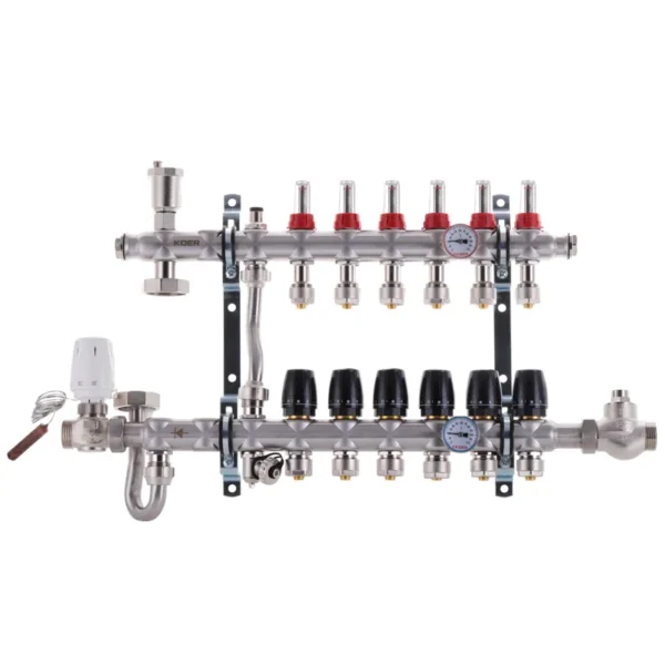 Коллектор теплого пола Koer KR.S1011 1″x3/4″ 6 выходов, с расходомерами (KR2929)