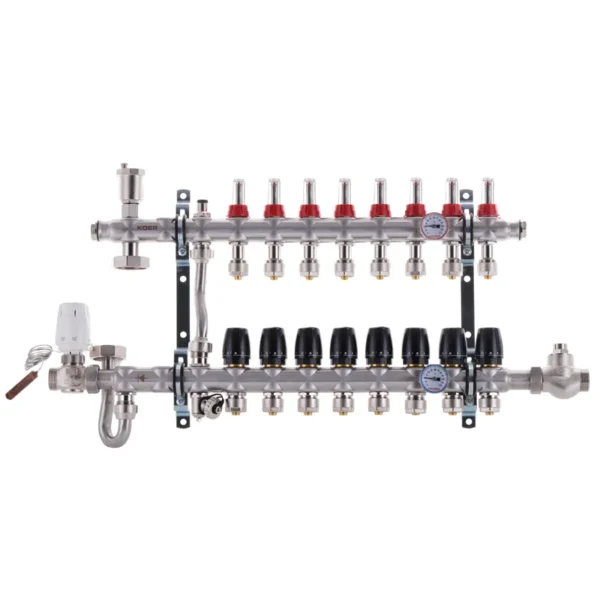 Коллектор теплого пола Koer KR.S1011 1″x3/4″ 8 выходов, с расходомерами (KR2931)