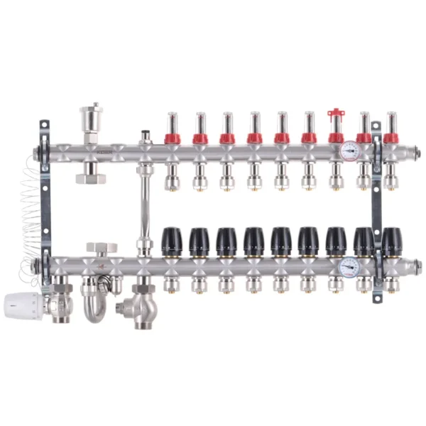 Коллектор теплого пола Koer KR.S1012 1″x3/4″ 9 выходов, с расходомерами (KR2942)
