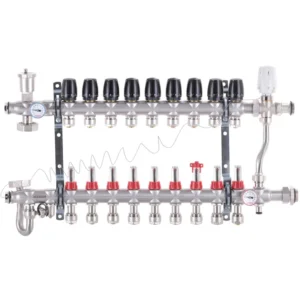 Коллектор теплого пола Koer KR.S1013 1″x3/4″ 9 выходов, с расходомерами (KR2952)