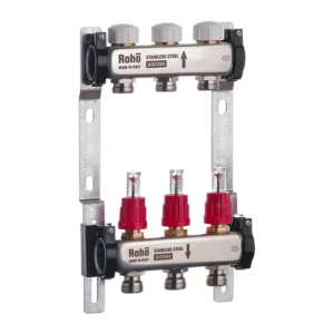 Коллектор теплого пола Roho R804 1″x3/4″ 3 выходов, с расходомерами (RO0035)
