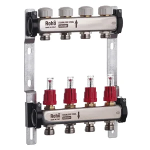Коллектор теплого пола Roho R804 1″x3/4″ 4 выходов, с расходомерами (RO0036)